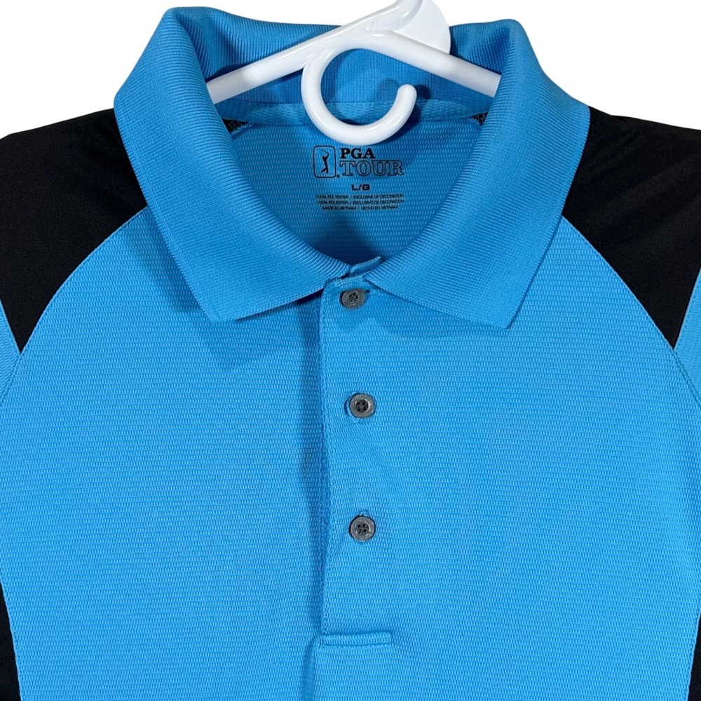 PGA Tour Mens Blue Black‎ Colorblock Golf Polo Shirt Large Golf Poli